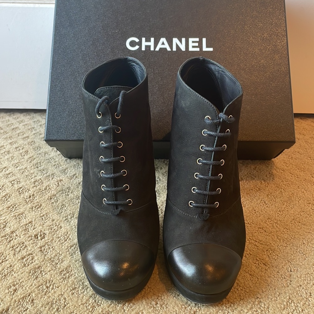 CHANEL Lace up booties